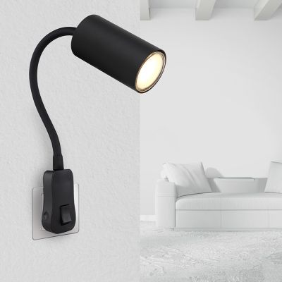 Black design plug in wall light metal, Roelof, with switch