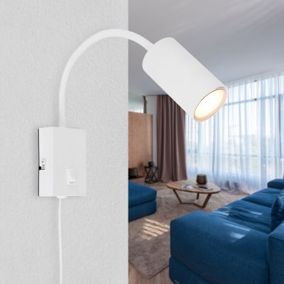 White design plug in wall light metal, Roelof, with switch