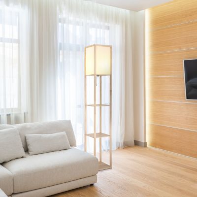 Rustic floor lamp wood, Tessel, with pull switch