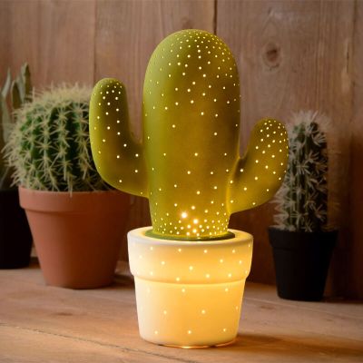 Ceramic table lamp green, Cactus, with switch