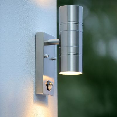 Chrome outdoor wall light with motion sensor modern, Arne, IP44