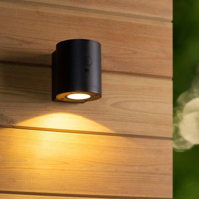 Black solar outdoor wall light modern, Perth, 1W, 2850K LED, IP65