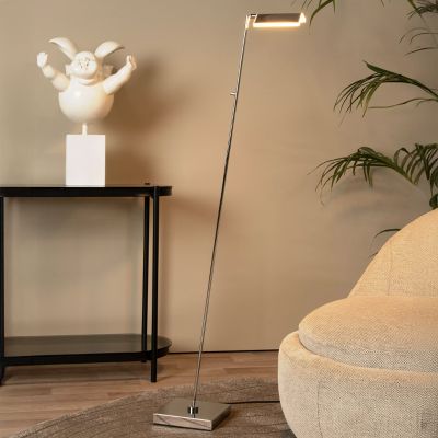 Chrome reading floor lamp modern, Aaron, 12W, 2700K LED, with touch dimmer