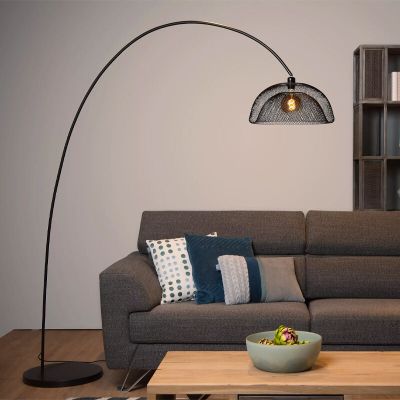 Black arc floor lamp modern, Mesh, with switch