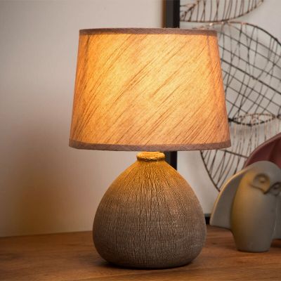 Ceramic table lamp brown, Ramzi, with switch