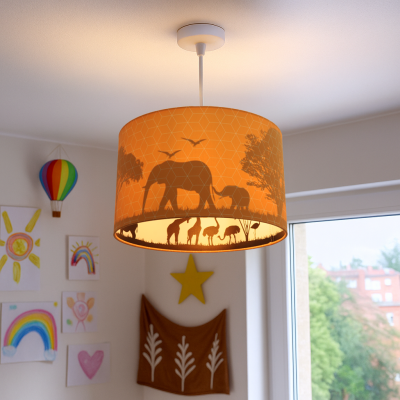 Fabric kids pendant light orange, Safari