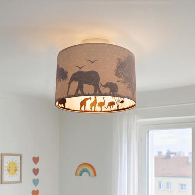 Fabric kid's ceiling light grey, Safari