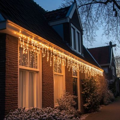 10M linkable icicle light, Black cord, IP67, 50 cm high - Warm white