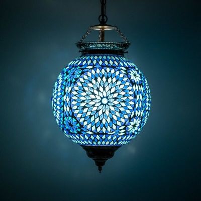 Blue oriental pendant light mosaic, Aziza