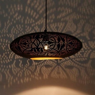 Black oriental pendant light filigree, Zina