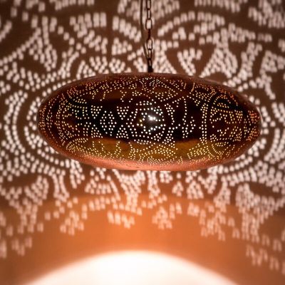 Copper oriental pendant light filigree, Zina