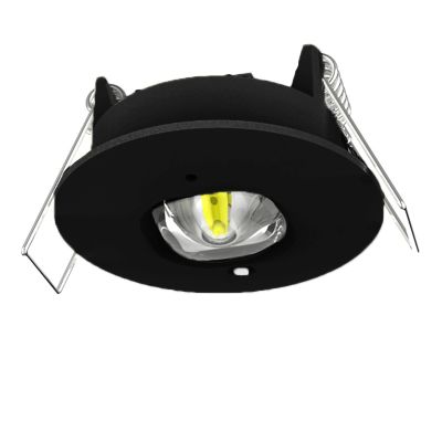 Black emergency lighting recessed spotlight, 1W, 6000K LED, IP22