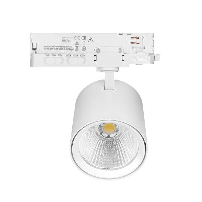 White 3 phase track lighting spotlight aluminium, Jeska, 10W/20W/30W, white switch LED