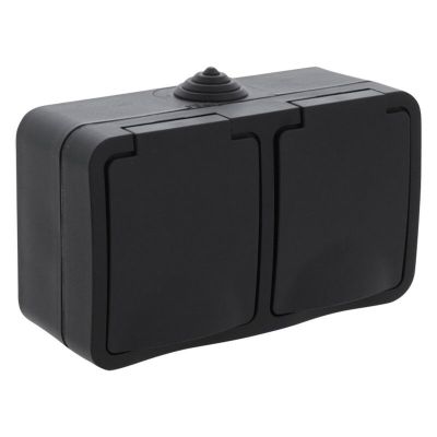 Q-Link 2-way socket, surface-mounted, SCHUKO, splash-proof, horizontal