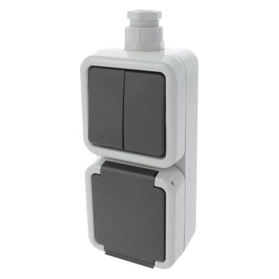 Peha Splash-proof socket and series switch in 1, earthed, cable gland M20
