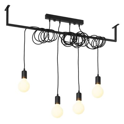 Industrial Pendant light Lauraine, Black, Steel, 4L