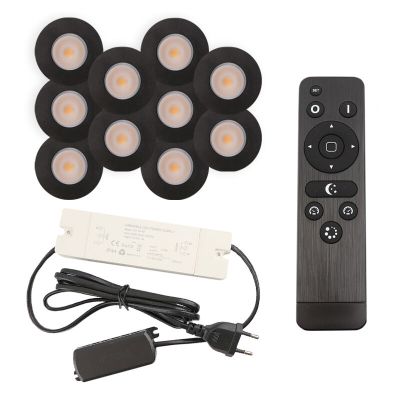 10 black porch spotlights Dico, IP65, with connection set and remote control