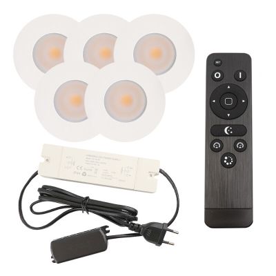 5 white porch spotlights Dico, IP65, with connection set and remote control