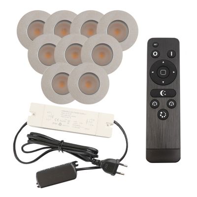 9 chrome porch spotlights Dico, IP65, with connection set and remote control