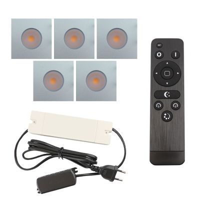 5 square chrome porch spotlights Dico, IP65, with connection set and remote control