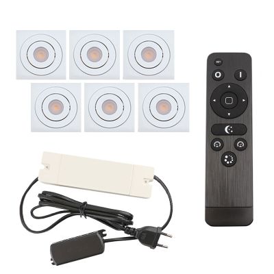 6 adjustable porch spotlights Rona square, IP44, with connection set and remote control, white