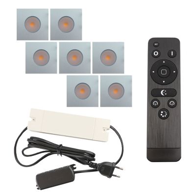 7 square chrome porch spotlights Dico, IP65, with connection set and remote control