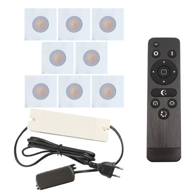 8 square white porch spotlights Dico, IP65, with connection set and remote control