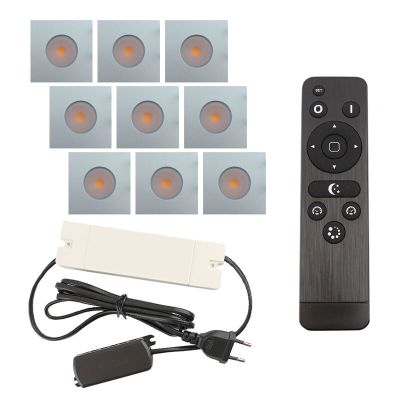 9 square chrome porch spotlights Dico, IP65, with connection set and remote control