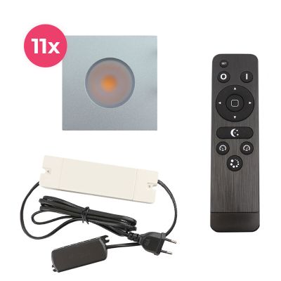 11 square chrome porch spotlights Dico, IP65, with connection set and remote control