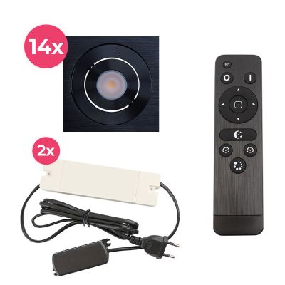 14 adjustable porch spotlights Rona square, IP44, with connection set and remote control, black