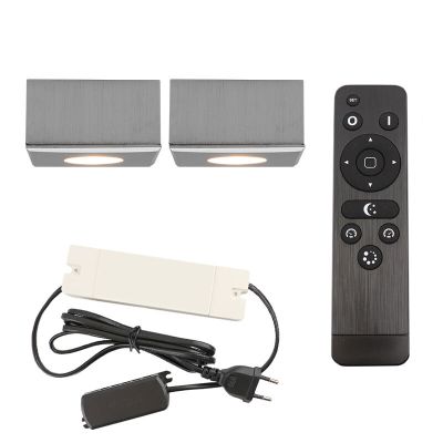 2 square chrome surface mounted spotlights Fredo, IP44, with connection set and remote control