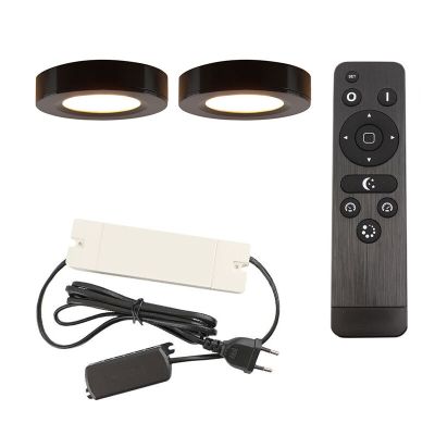 2 round kitchen cabinet lights, black, with connection set and remote control