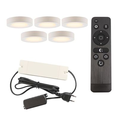 5 round kitchen cabinet lights, white, with connection set and remote control