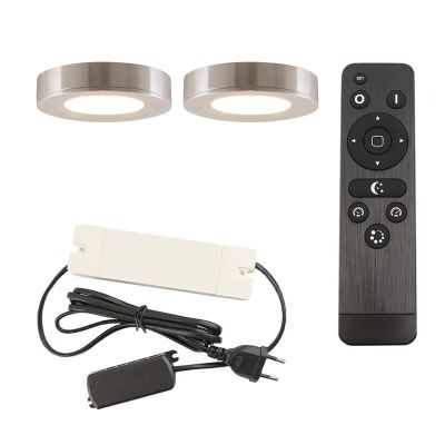 2 round kitchen cabinet lights, silver, with connection set and remote control
