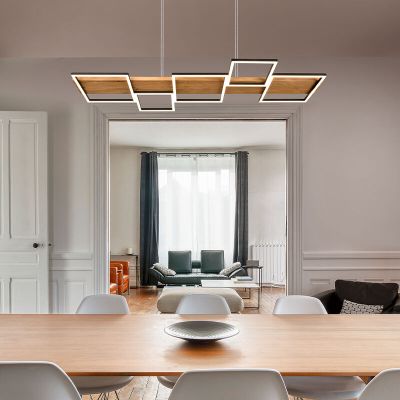 Wood pendant light brown, Justian, 42W, 3000K LED, 3-step dimmable