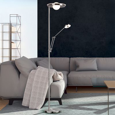 Nickel reading floor lamp modern, Yazid, 32W, adjustable light colour LED, with touch dimmer