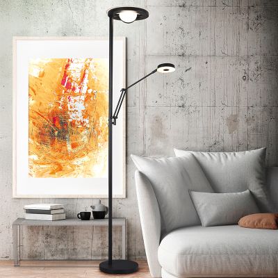 Black reading floor lamp modern, Yazid, 32W, adjustable light colour LED, with touch dimmer
