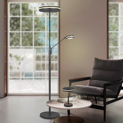 Anthracite reading floor lamp modern, Marjon, 35W, warm to cold white adjustable LED, with touch dimmer