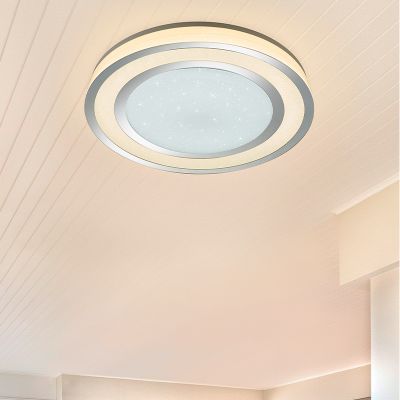 Chrome flush ceiling light modern, Saleem, 45W, warm to cold white adjustable LED, with switch