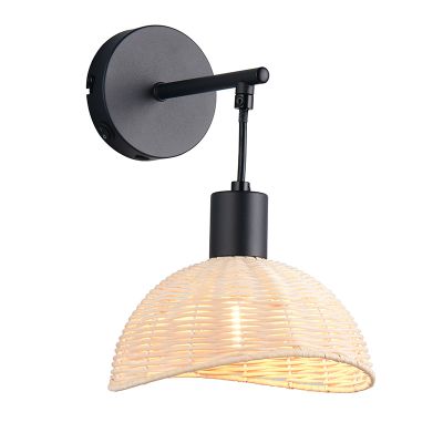 Rattan wall light brown, Sijmen, with switch