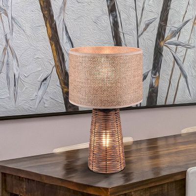 Rattan table lamp brown, Fadila, with switch