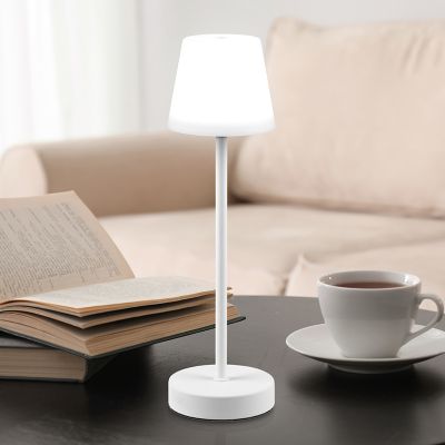 White rechargeable table lamp plastic, Suman, 2W, warm to cold white adjustable LED, IP44, with touch dimmer