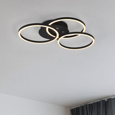 Black flush ceiling light modern, Kobus, 27W, warm to cold white adjustable LED, with remote control