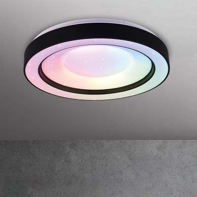 Black flush ceiling light modern, Navin, 22W, RGBW LED, with remote control