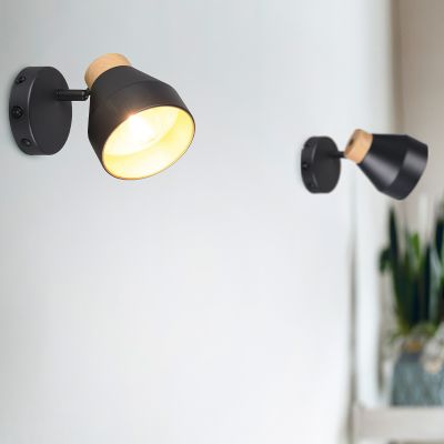 Black wall spotlight modern, Riette, with switch