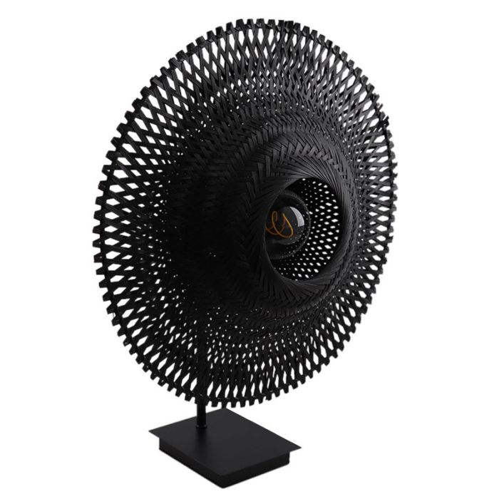 Rattan table lamp black, Cordoba, with switch