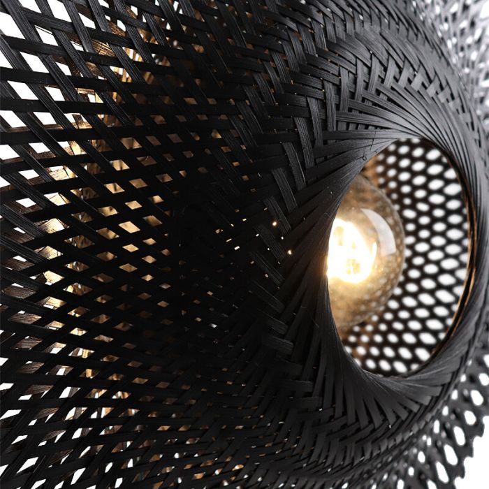 Rattan table lamp black, Cordoba, with switch