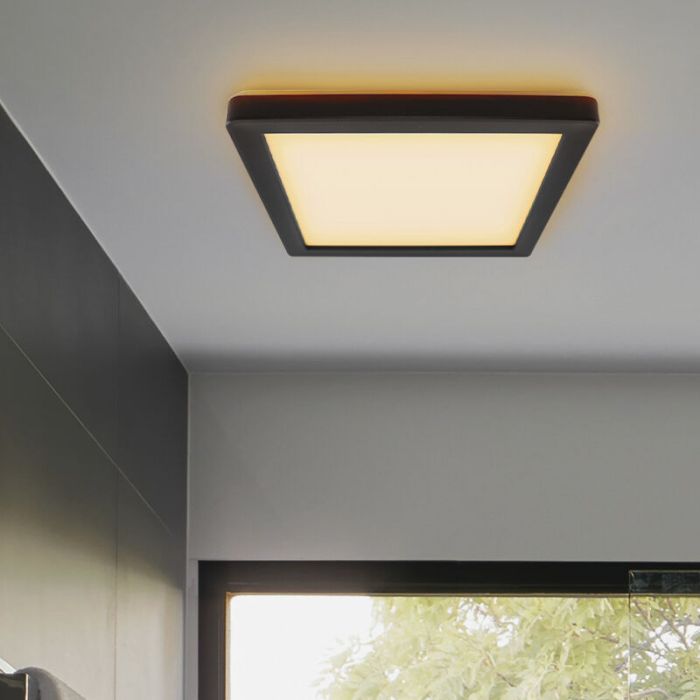 Plastic bathroom ceiling light black, Shivani, 15W, 3000K LED, IP44