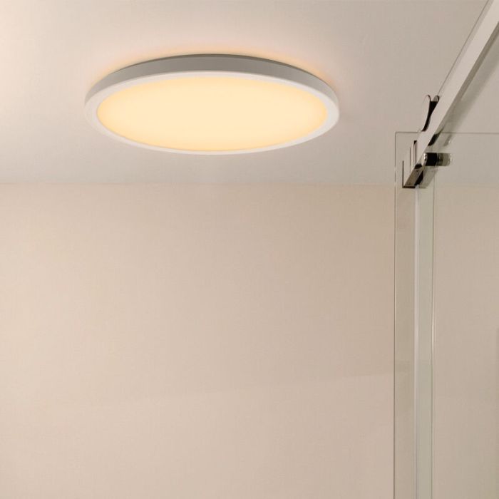 Plastic flush ceiling light white, Shona, 18W, 3000K LED, 3-step dimmable