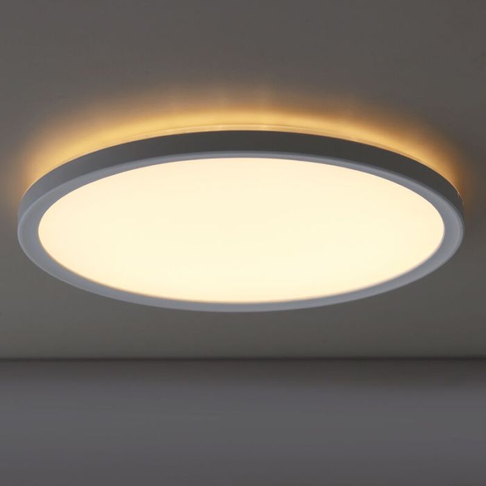 Plastic flush ceiling light white, Shona, 18W, 3000K LED, 3-step dimmable
